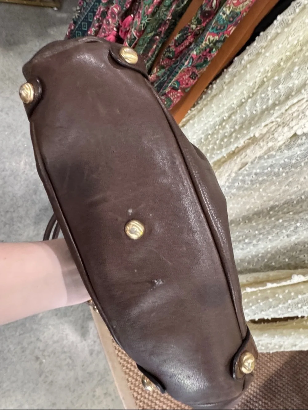 Clarks Dark Brown Leather Shoulder Bag with Gold-Tone Studs